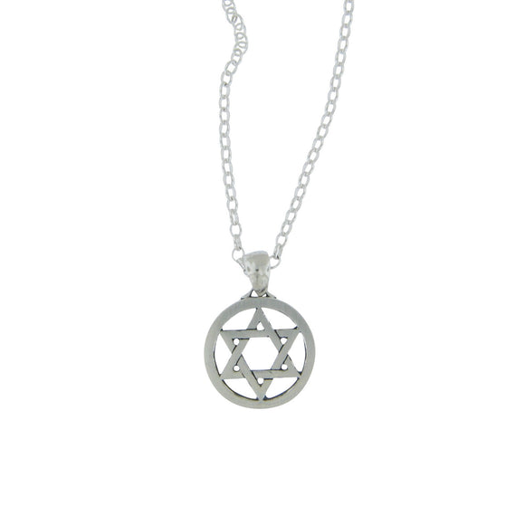 Star of David Pendant Necklace Silver Rolo Chain