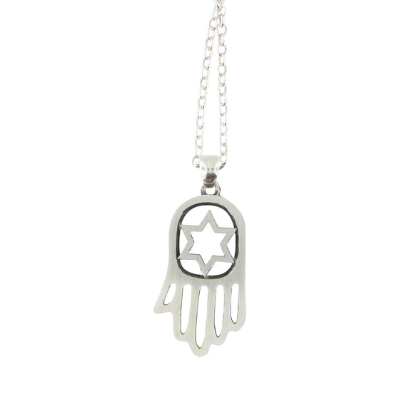 Hamsa Pendant Necklace Silver Rolo Chain