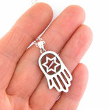 Hamsa Pendant Necklace Silver Rolo Chain