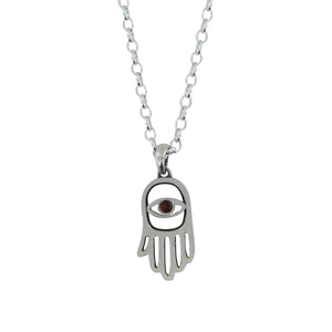 Hamsa Pendant Necklace Silver Rolo Chain