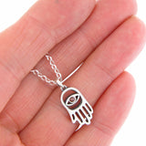Hamsa Pendant Necklace Silver Rolo Chain
