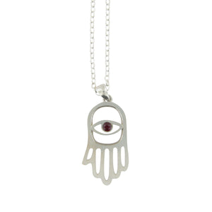 Hamsa Pendant Necklace Silver Rolo Chain