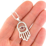 Hamsa Pendant Necklace Silver Rolo Chain