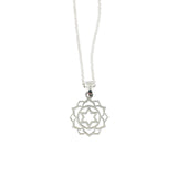 Small Frameless Lotus Star of David Pendant Necklace Silver on Rolo Chain