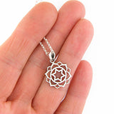 Small Frameless Lotus Star of David Pendant Necklace Silver on Rolo Chain