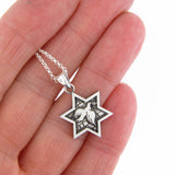 Star of David Dove of Peace Pendant Necklace Silver on Rolo Chain Bar-Mitzvah Boys, Teens