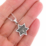 Star of David Menorah Pendant Necklace Silver on Rolo Chain Bar-Mitzvah Boys, Teens