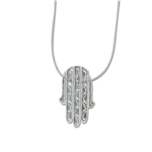 Hamsa Pendant Necklace Silver Snake Chain 1mm