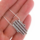 Hamsa Pendant Necklace Silver Snake Chain 1mm