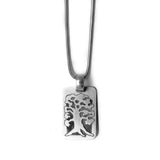 Tree of Life Rectangle Pendant Necklace Silver Snake Chain 1.6mm
