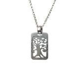Tree of Life Rectangular Pendant Necklace Silver Rolo Chain