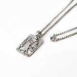 Tree of Life Rectangular Pendant Necklace Silver Rolo Chain